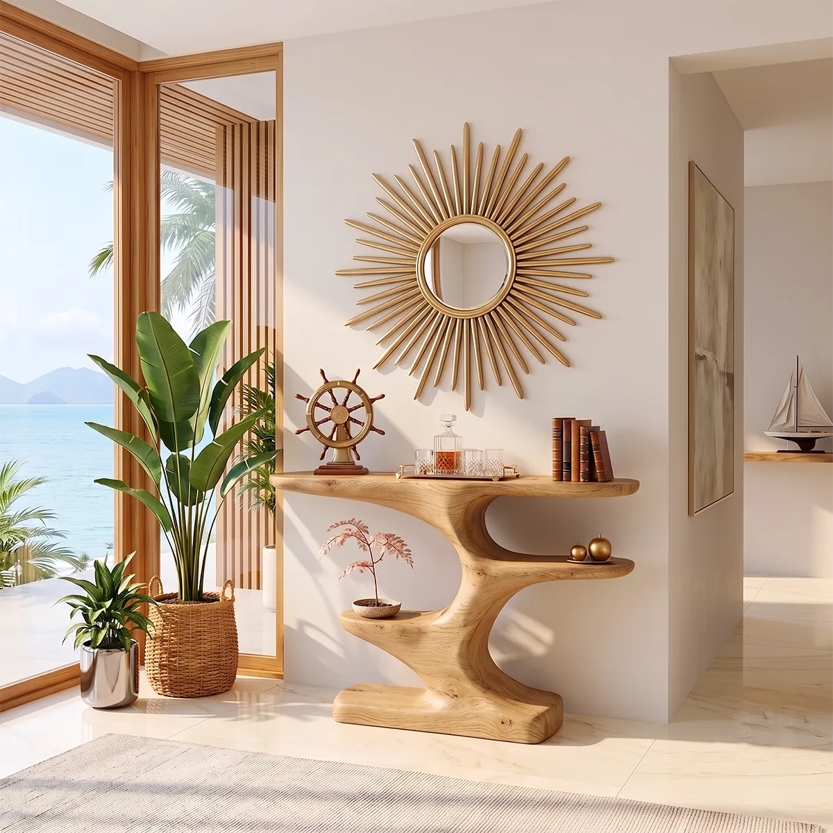 Modern Sculptural Console Table with Shelves | Organic Entryway Console Table for Contemporary Homes TH003-6721