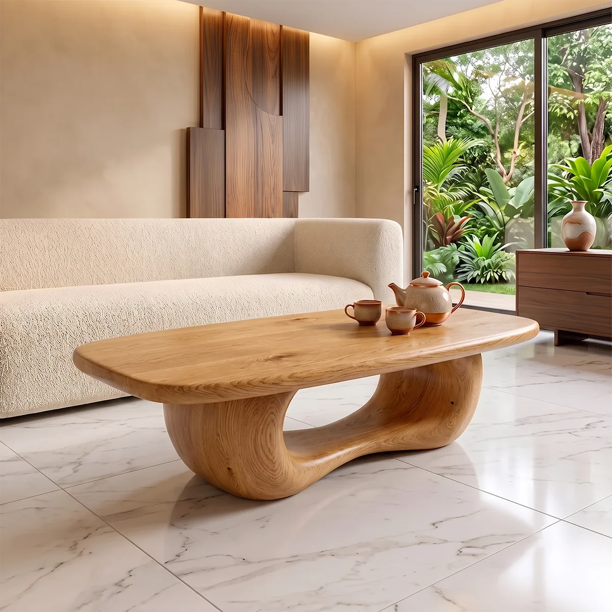 Modern Organic Coffee Table | Sculptural Rectangle Cocktail Table TH003-6677
