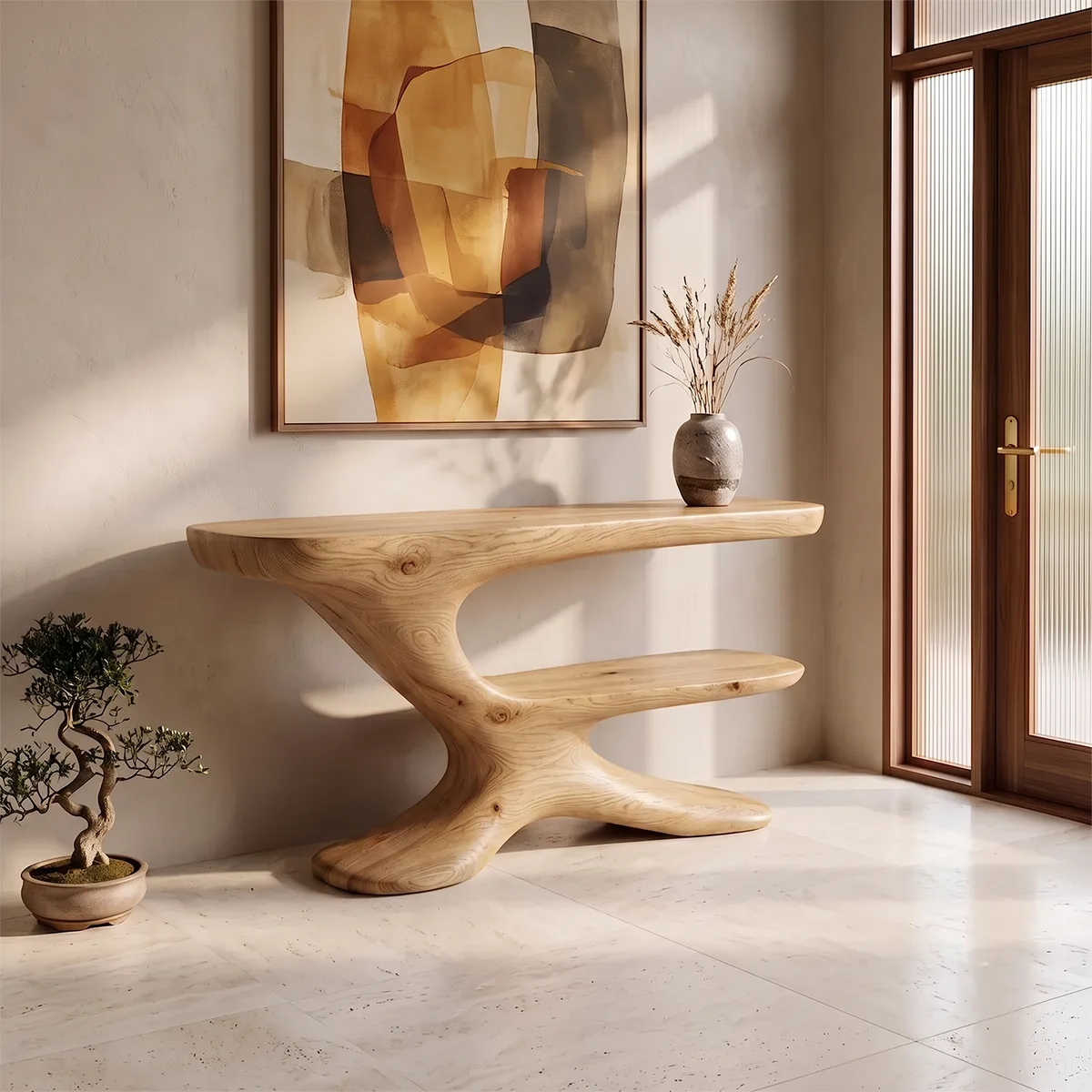 Organic Wave Console Table | Sculptural Modern Entryway Table with Floating Abstract Base TH003-9046