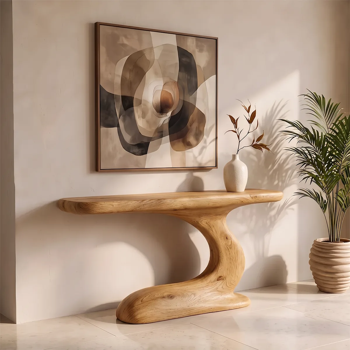 Sculptural Wave Console Table | Organic Modern Entryway Table with Curved Abstract Base TH003-3147