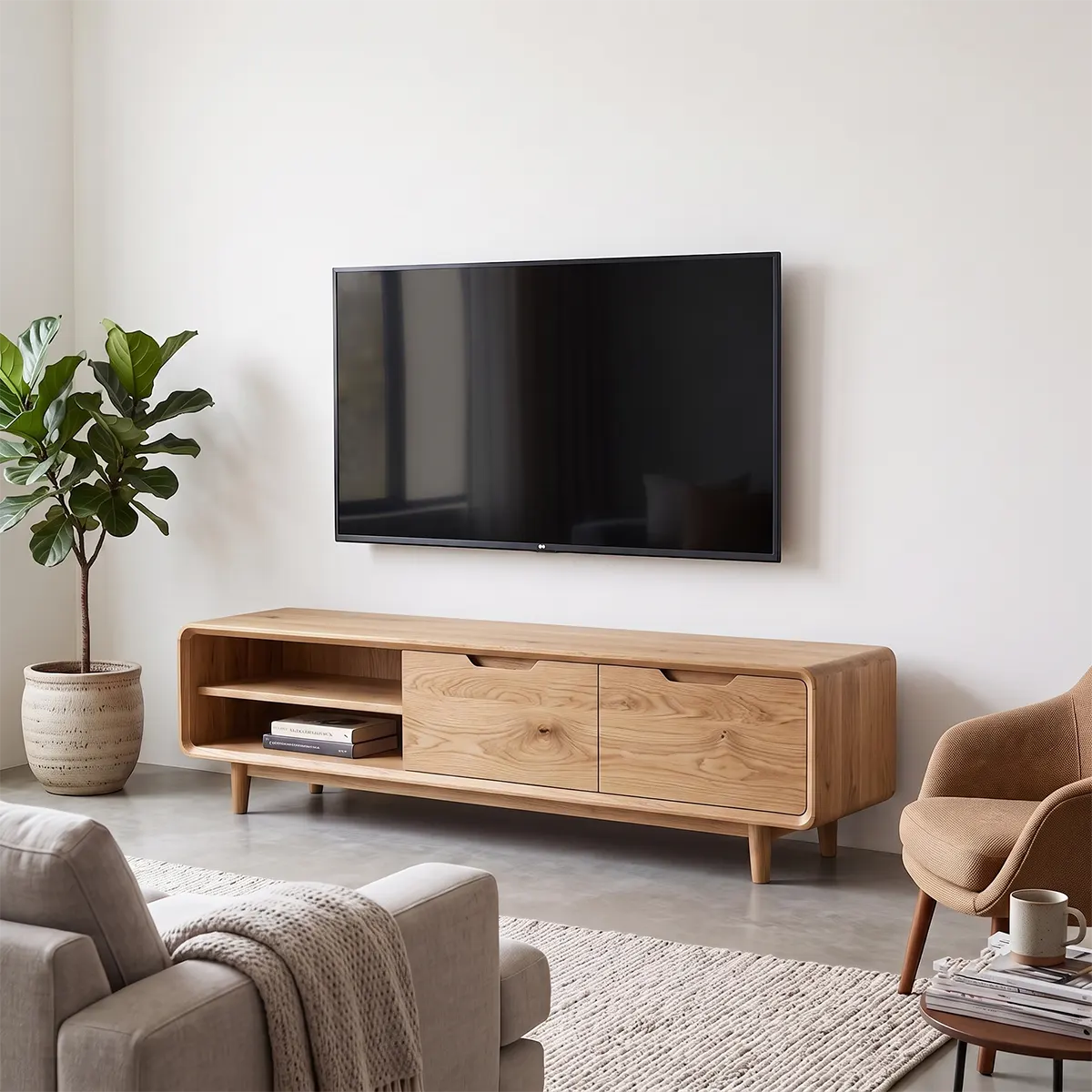 Organic Modern TV Stand with Open Shelving & Hidden Storage Cabinets TT006-4EGA5YH