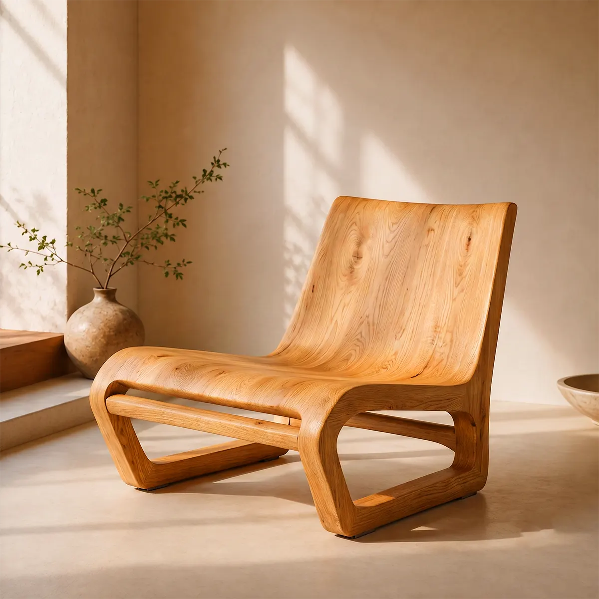 Sculptural Curved Wood Lounge Chair | Modern Organic Accent Chair