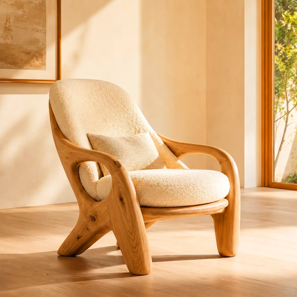 Sculptural Curved Lounge Chair with Arms | Modern Reading Chair for Living Room & Bedroom