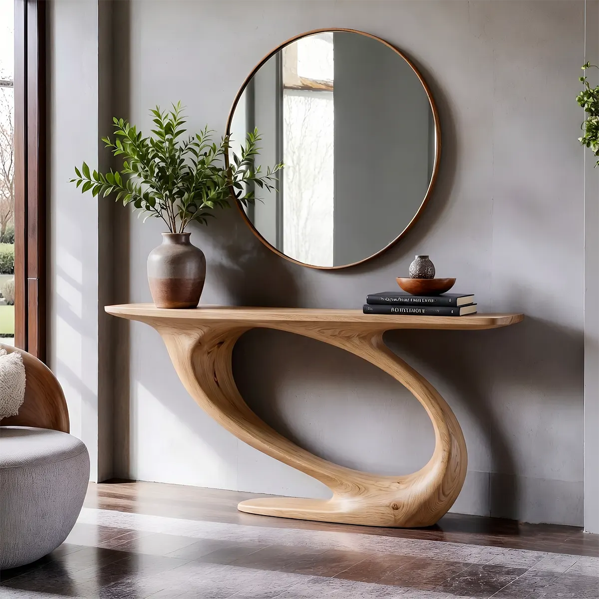 Organic Sculptural Console Table with Curved Pedestal Base for Modern Entryway TT006-2591