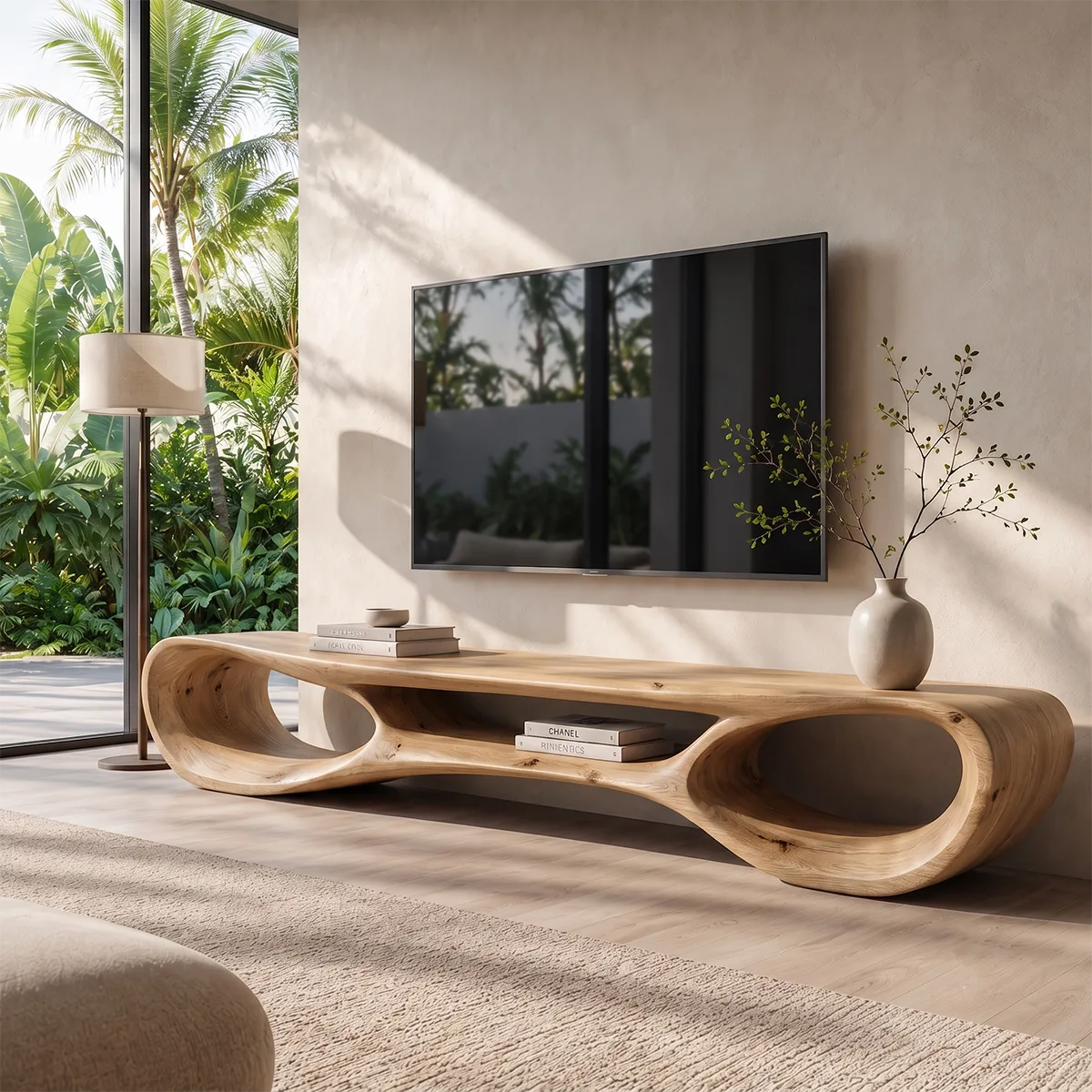 Organic Modern Sculptural TV Stand with Open Storage | Designer Media Console TT006-2PFI5LK