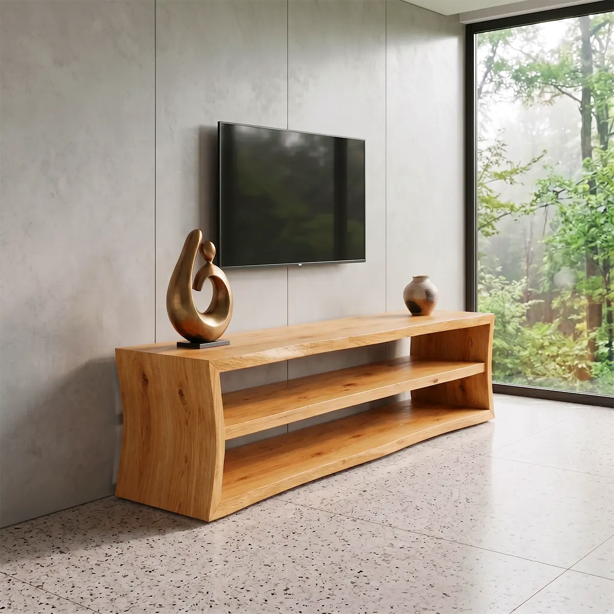 Modern Open Shelf TV Stand – Low Profile Media Console with 2-Tier Storage