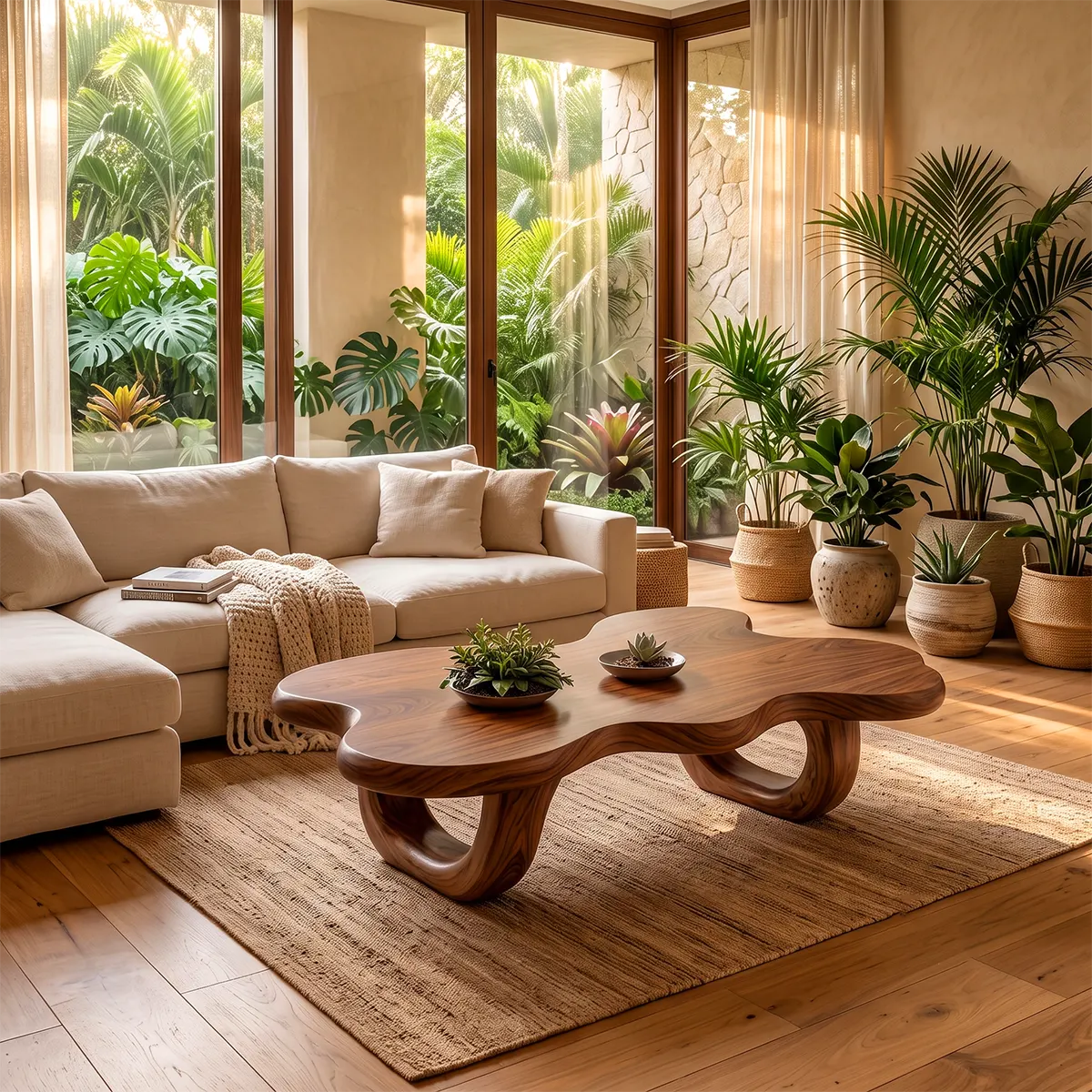 Modern Organic Wood Coffee Table with Freeform Top & Sculptural Base TT006-8349