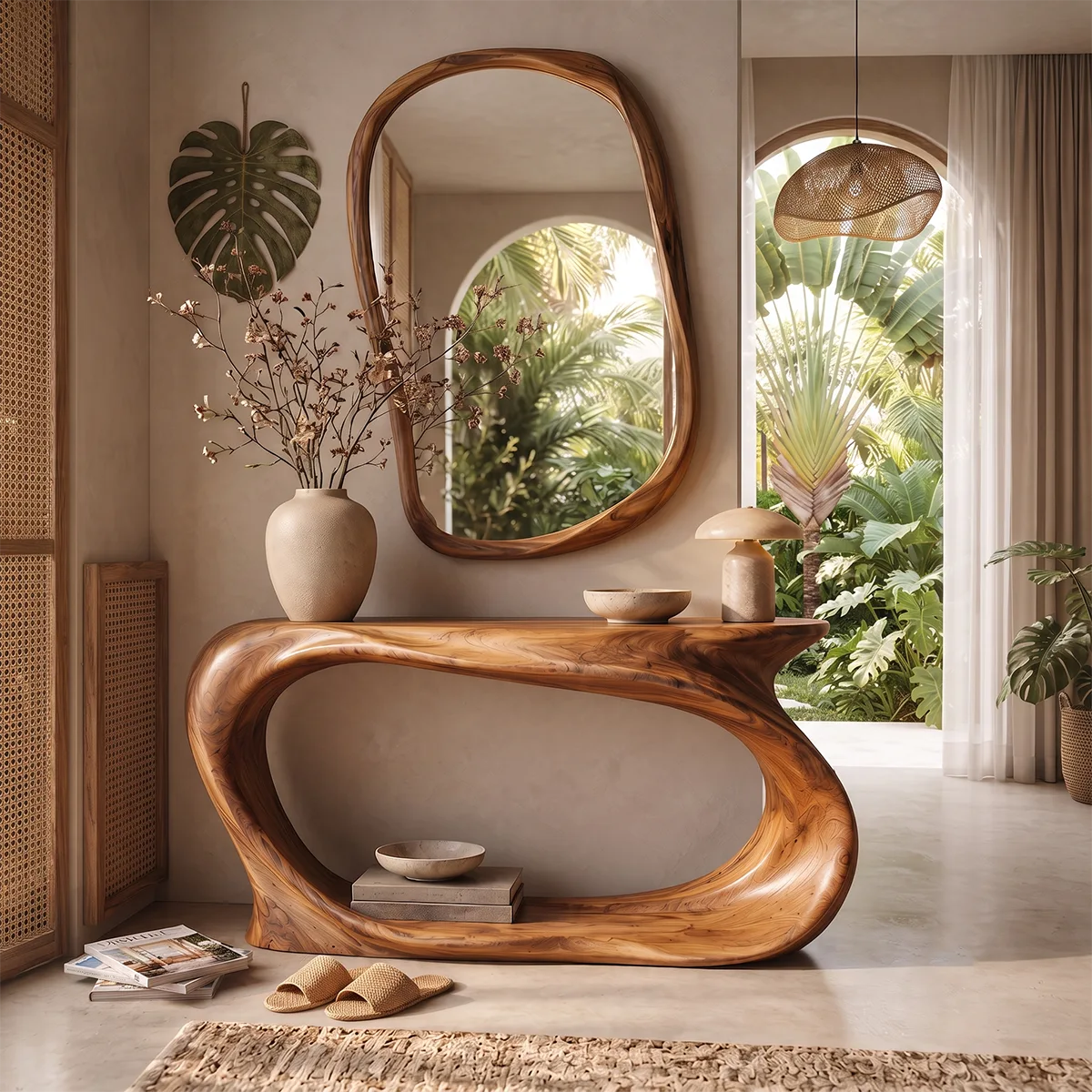 Organic Sculptural Console Table with Open Shelf for Modern Entryway & Hallway TT006-7521