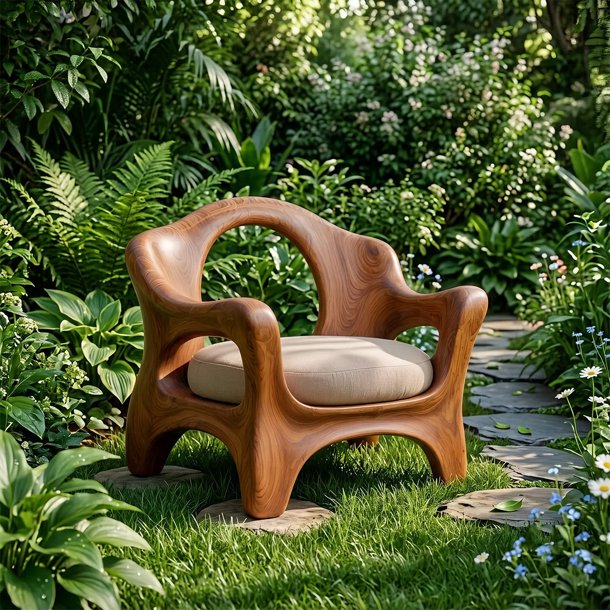 Sculptural Curved Armchair with Open Back | Organic Lounge Chair