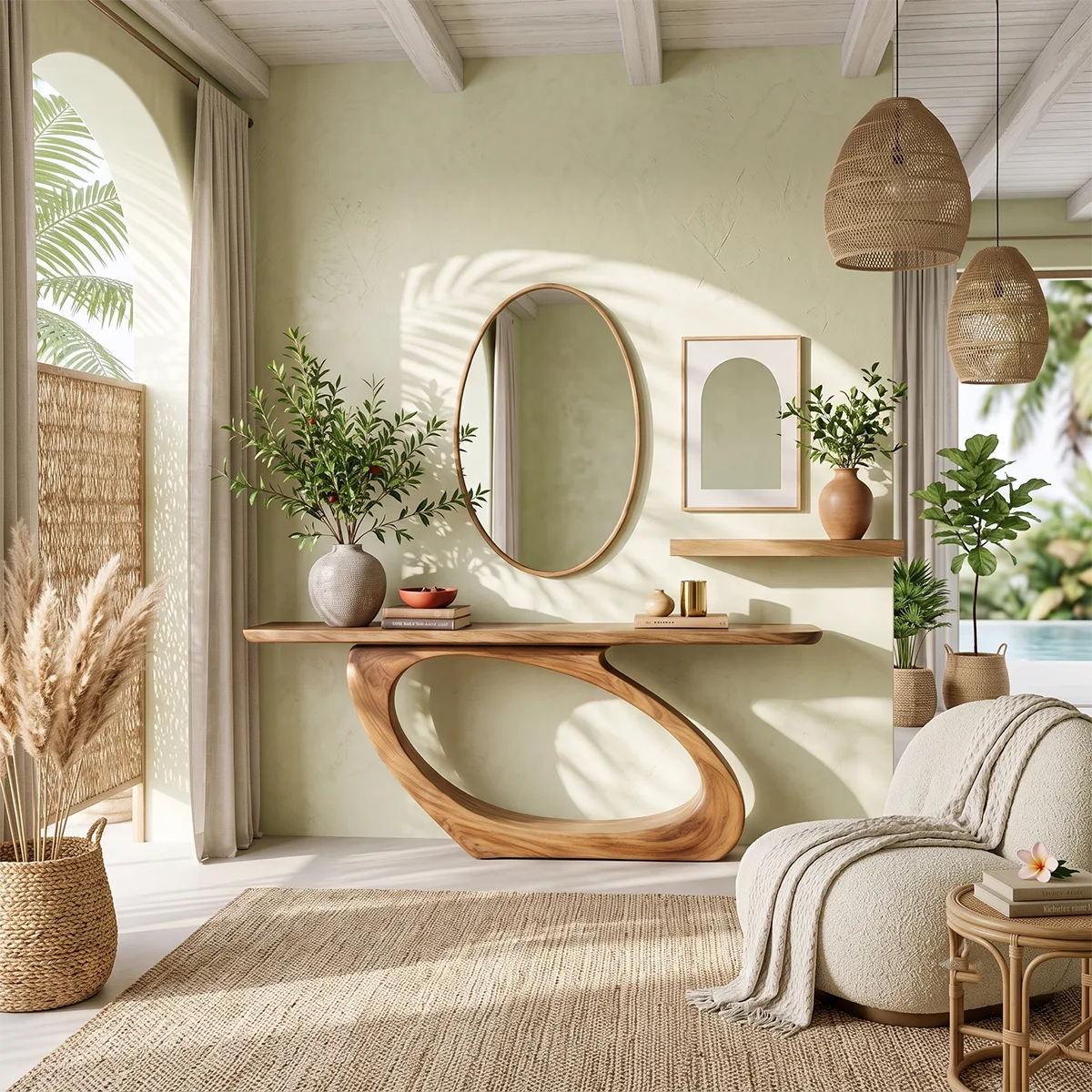Organic Sculptural Console Table with Asymmetrical Loop Base for Modern Entryway TT006-2617