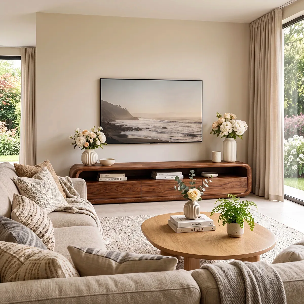 Modern TV Stand with Open Shelf & 3 Drawers | Contemporary Media Console TT006-5GKM4CV