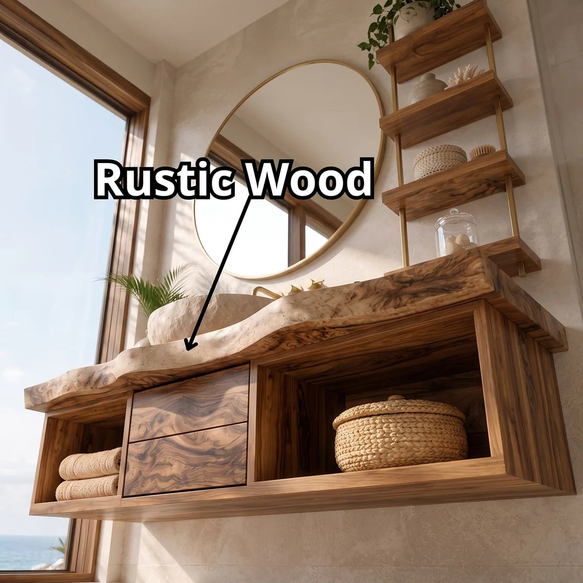 Floating Solid Wood Bathroom Vanity | Modern Wall Mounted Bathroom Vanity with Storage