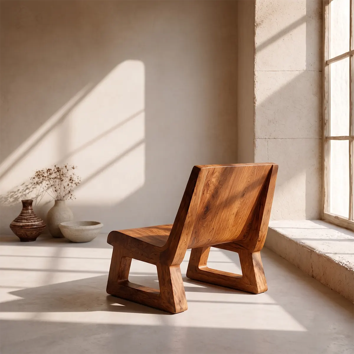 Wide Sculptural Lounge Chair | Modern Armless Statement Chair with Geometric Open Base