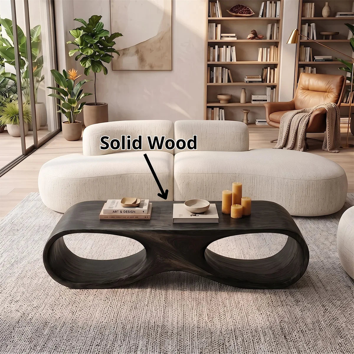 Sculptural Organic Coffee Table | Modern Curved Low Profile Living Room Table