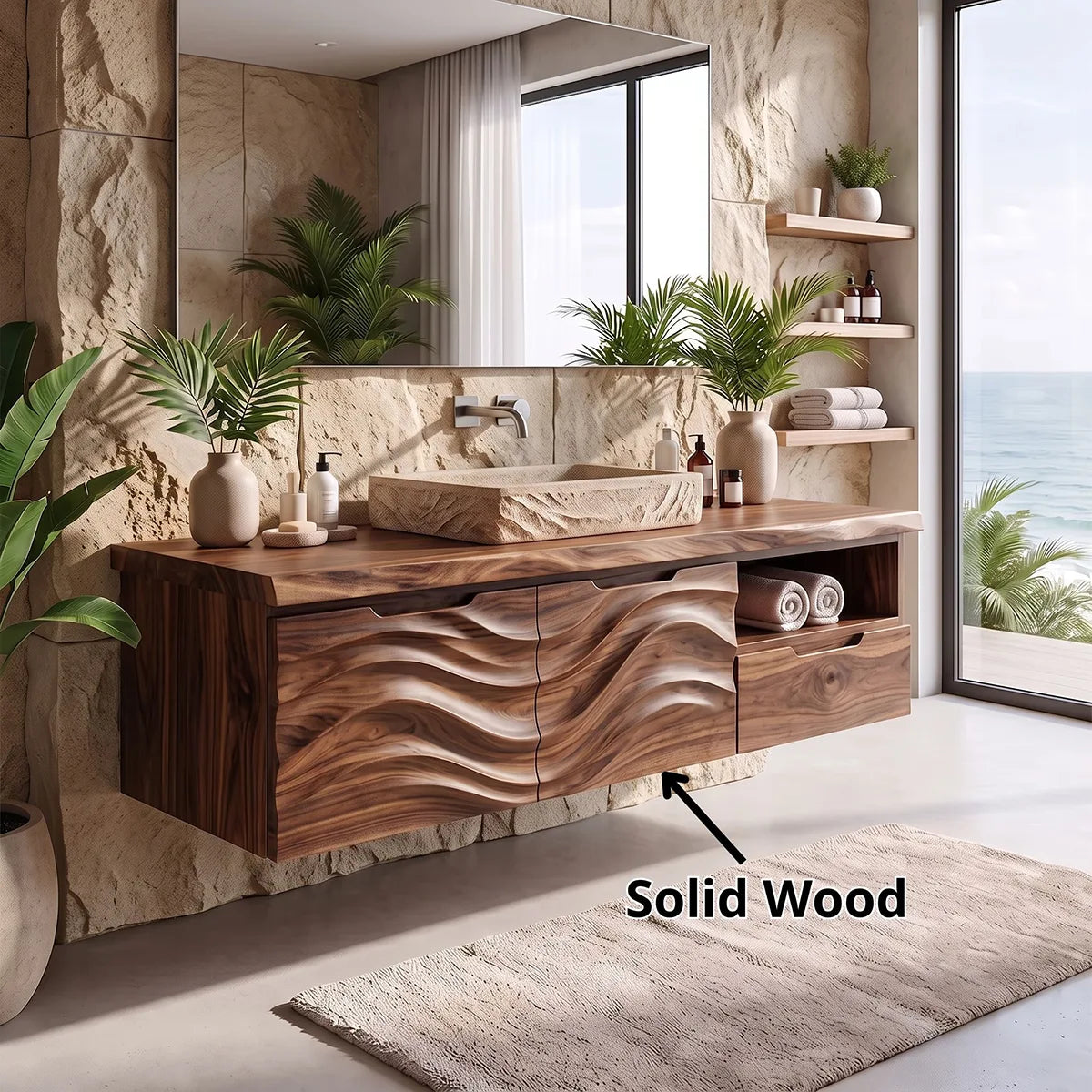 Modern Floating Bathroom Vanity with Double-Door Cabinet, Open Shelf & Drawer TH003-2JXN8GE