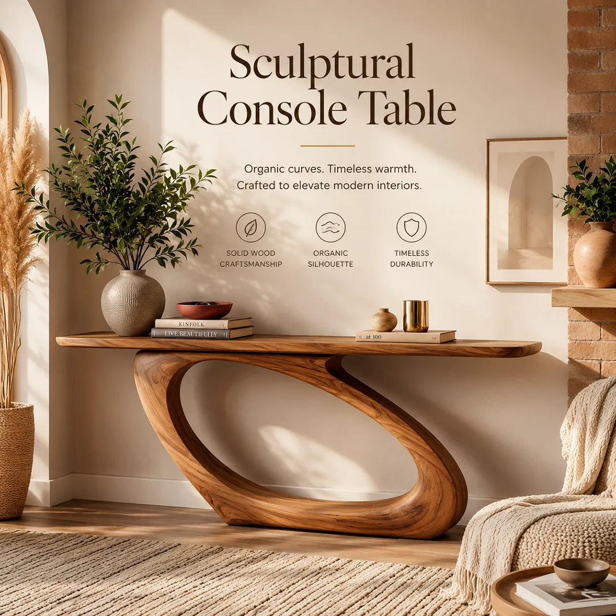 Organic Sculptural Console Table with Asymmetrical Loop Base for Modern Entryway TT006-2617
