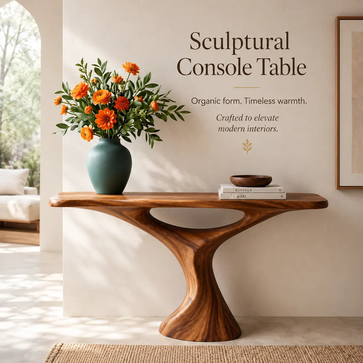 Sculptural Modern Console Table with Organic Curved Silhouette for Entryway & Living Room TT006-7778