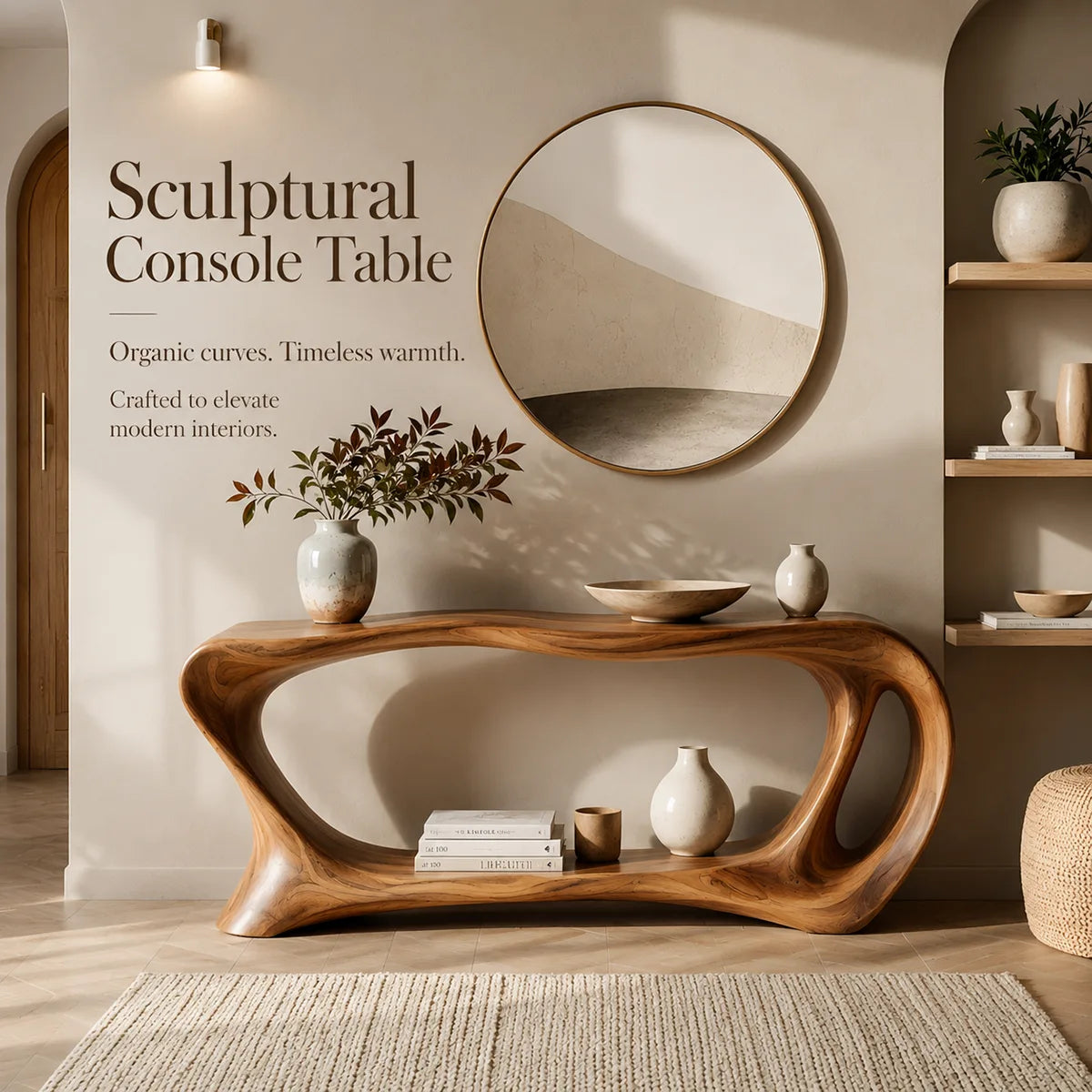 Organic Wave Console Table with Open Shelf for Modern Entryway & Living Room TT006-9593