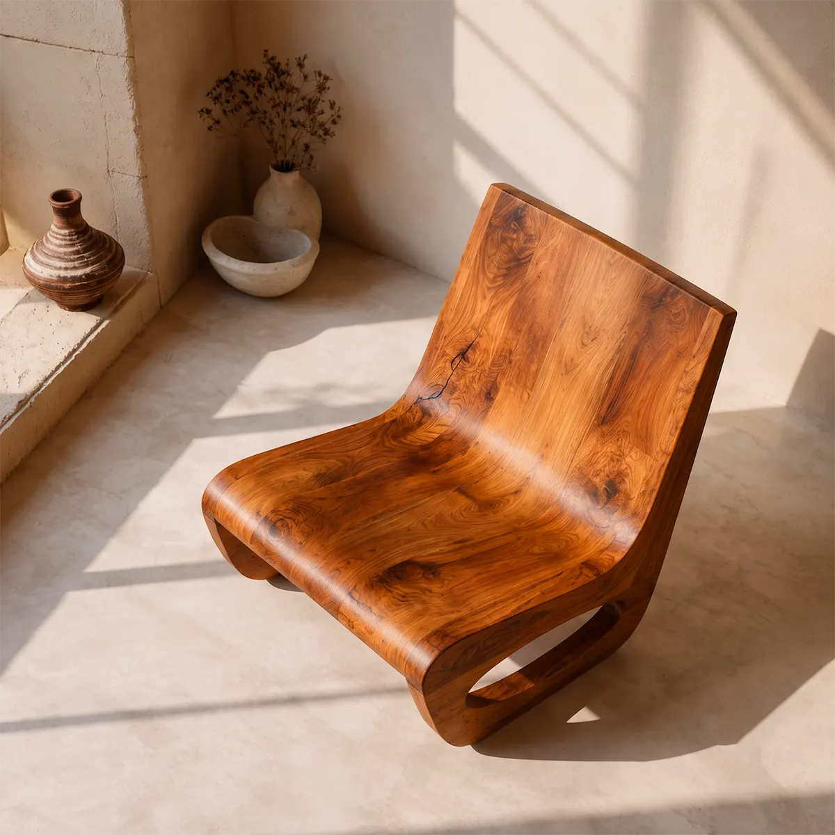 Sculptural Low Lounge Chair | Modern Organic Accent Chair with Open Loop Base