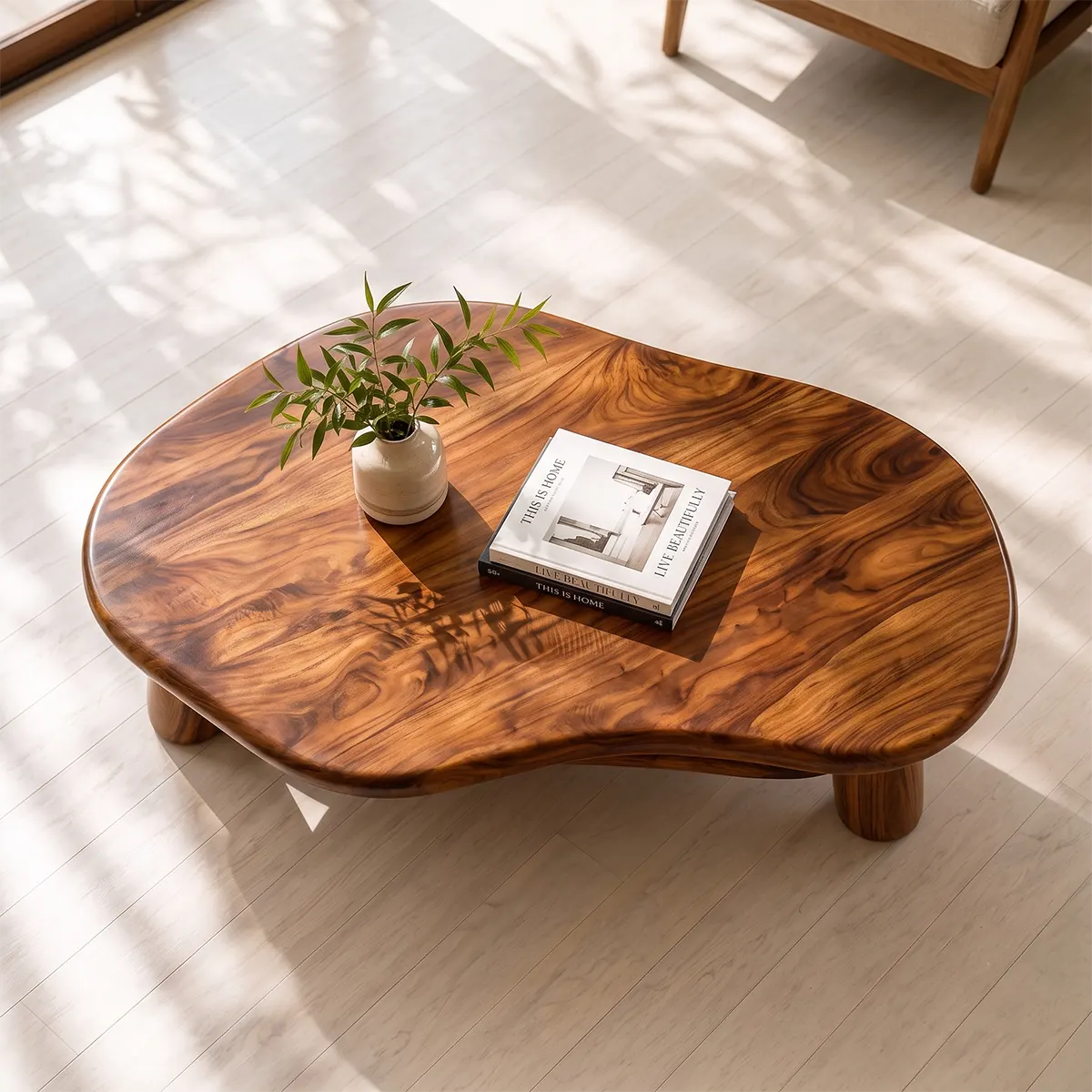 Organic Solid Wood Coffee Table with Storage Shelf | Modern Rustic Living Room Table TT006-2547