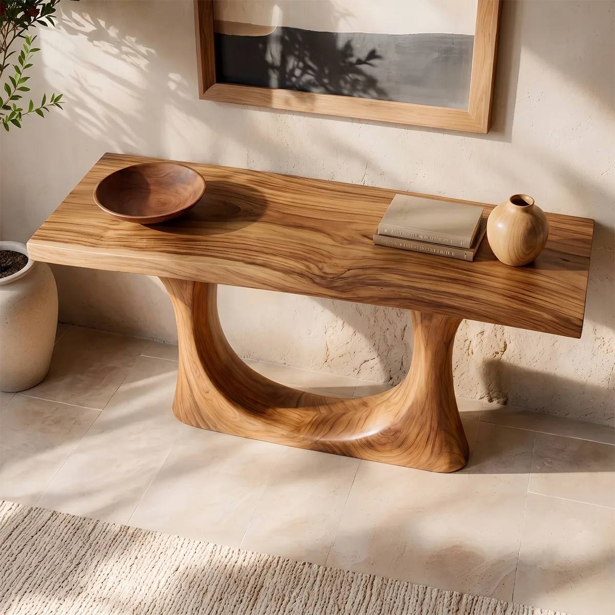 Modern Wooden Console Table with Sculptural U-Base for Entryway & Hallway TT006-2415