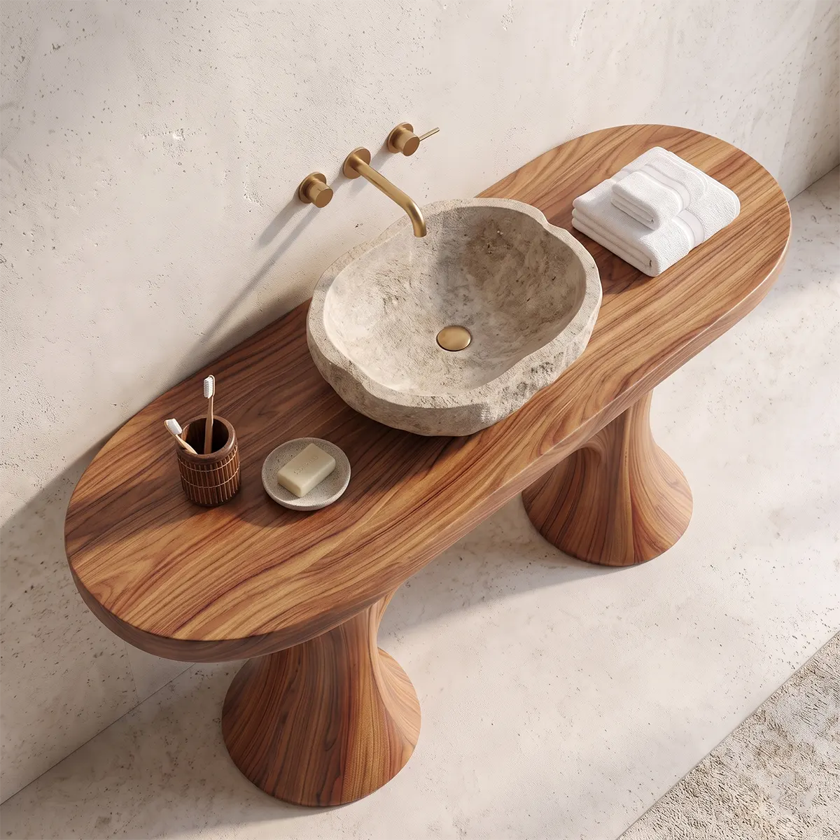 Sculptural Freestanding Bathroom Vanity with Curved Legs | Organic Modern Open Frame Design
