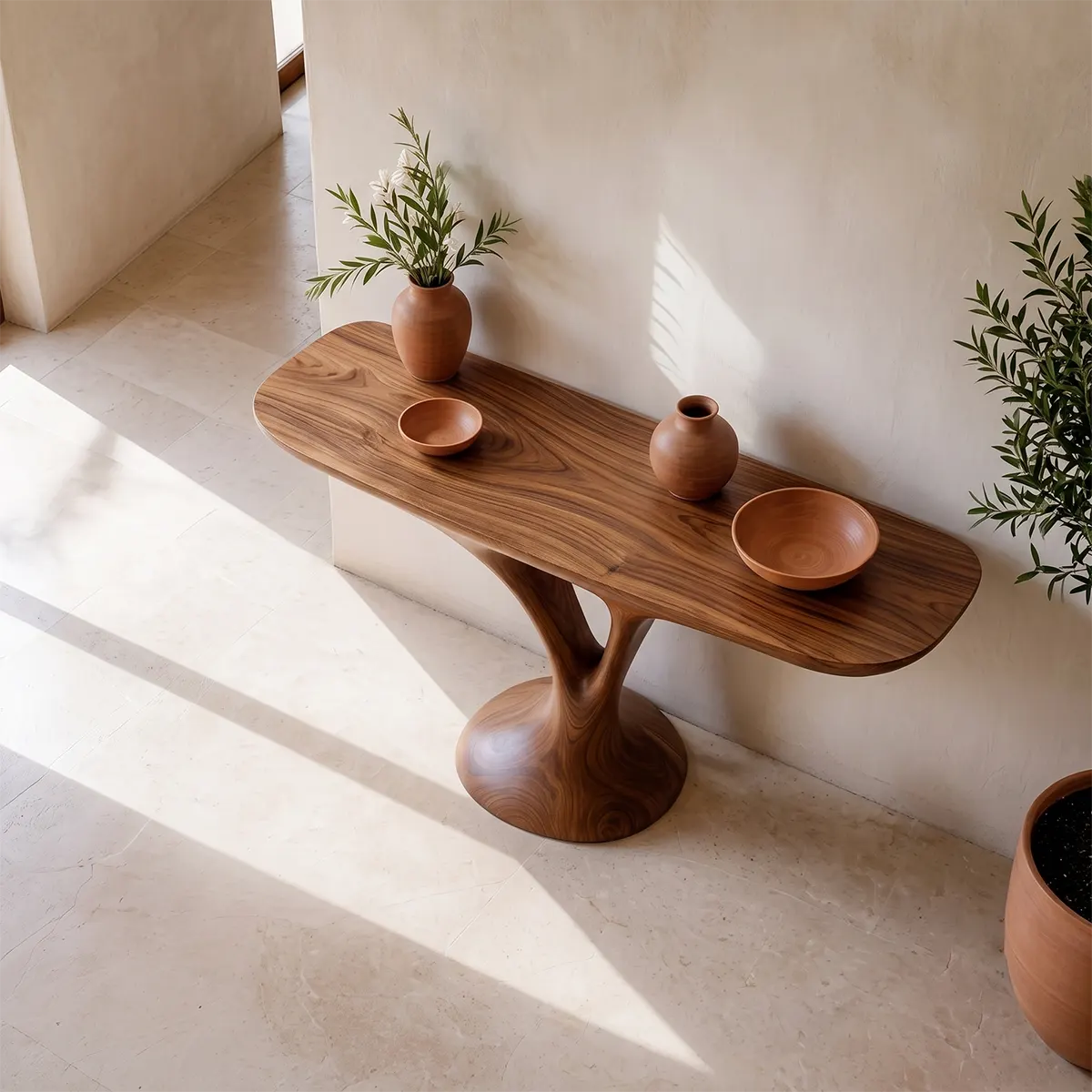 Organic Modern Console Table with Sculptural Pedestal Base for Entryway & Living Room TT006-2903