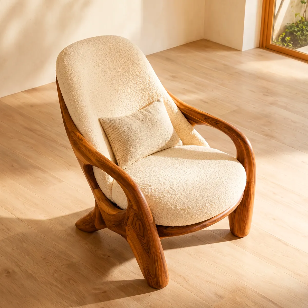 Sculptural Curved Lounge Chair with Arms | Modern Reading Chair for Living Room & Bedroom