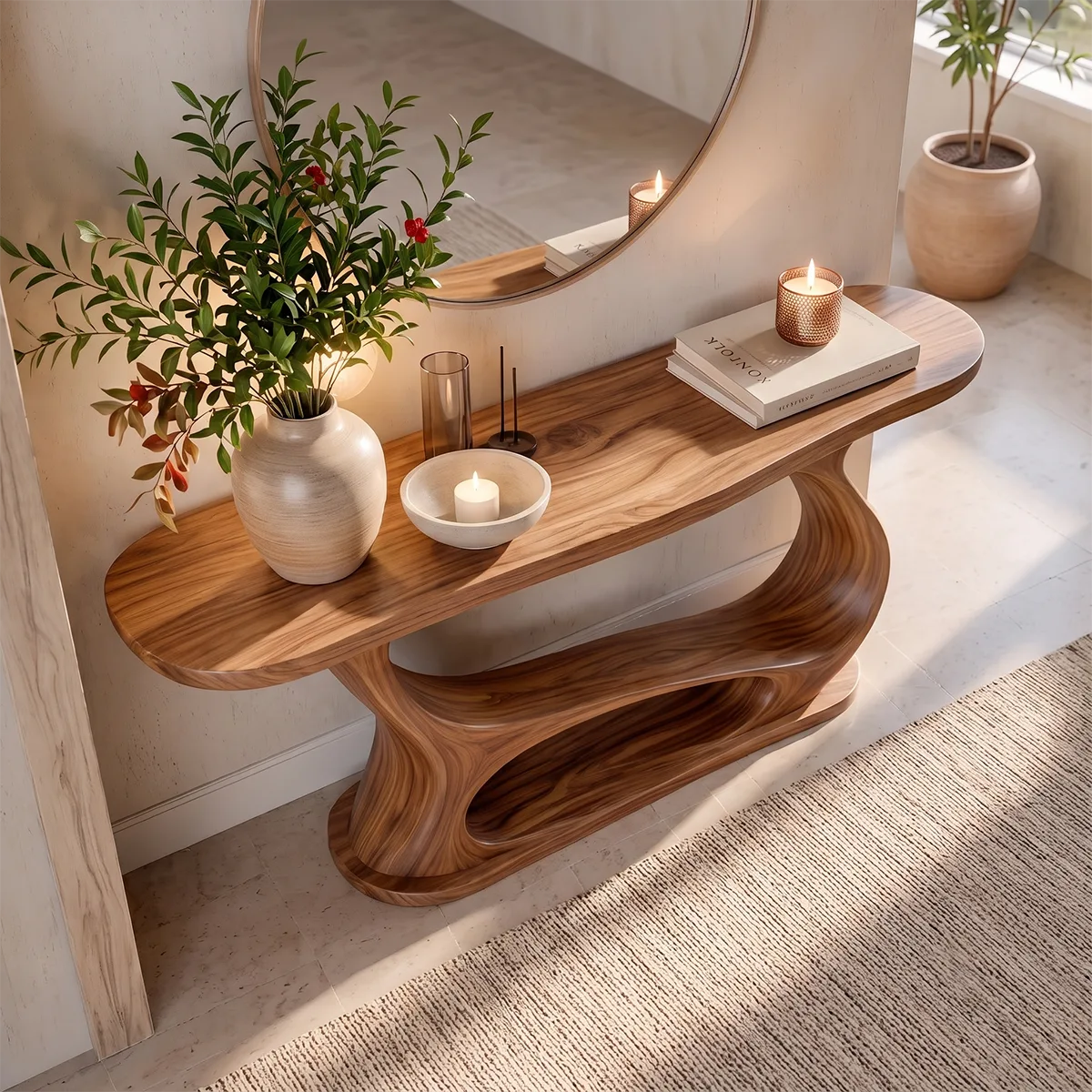Organic Modern Console Table with Sculptural Open Base for Entryway & Hallway TT006-7249
