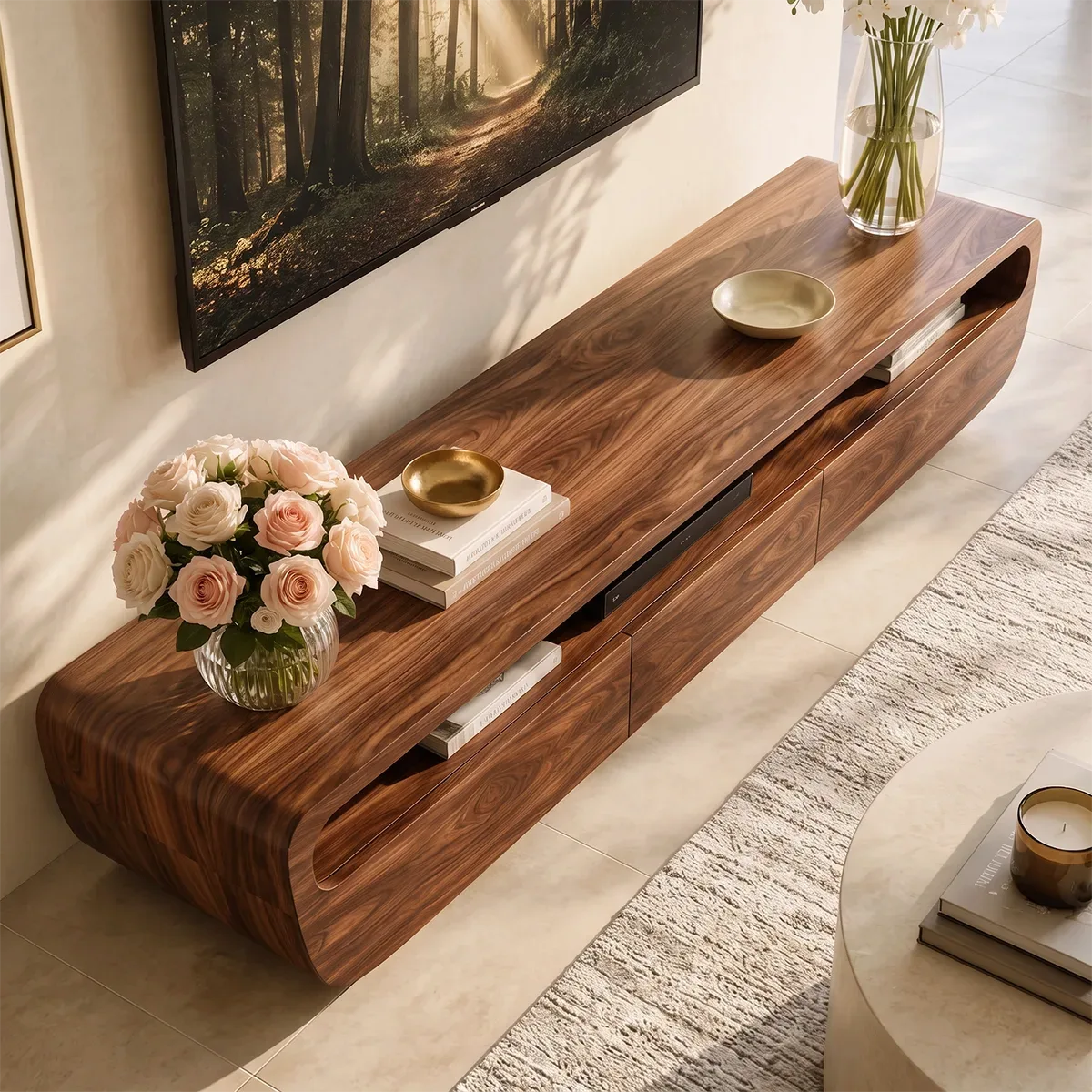 Modern TV Stand with Open Display Shelf & Three Hidden Drawers TT006-9LJE1TC