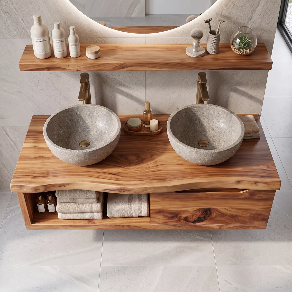 Modern Floating Bathroom Vanity with Large Drawer & Open Storage Compartment