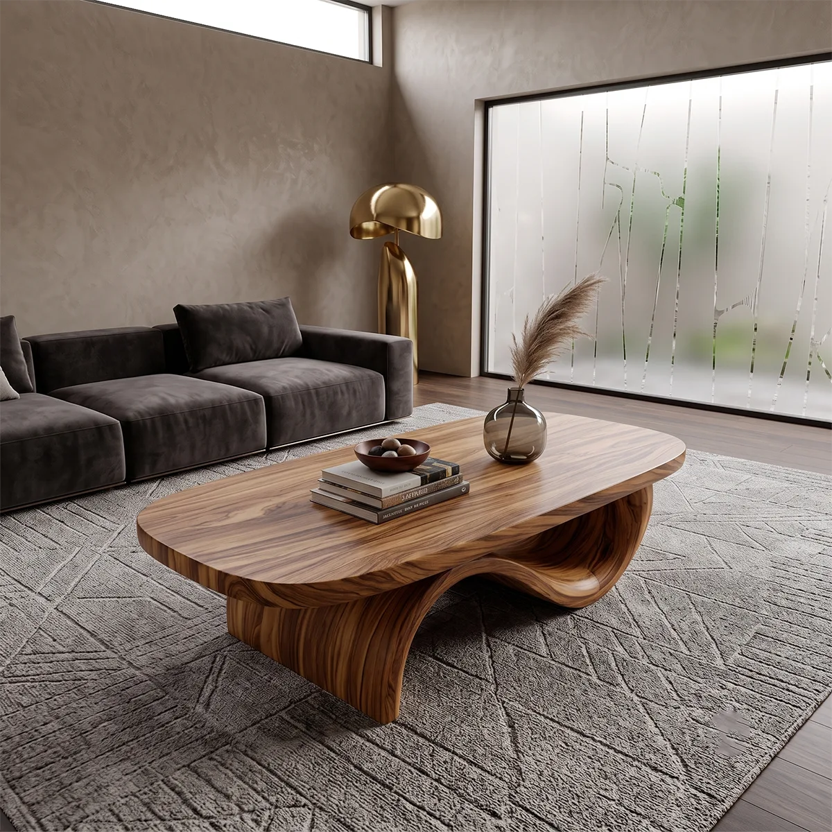 Sculptural Curved Coffee Table with Wave Base | Organic Modern Living Room Center Table