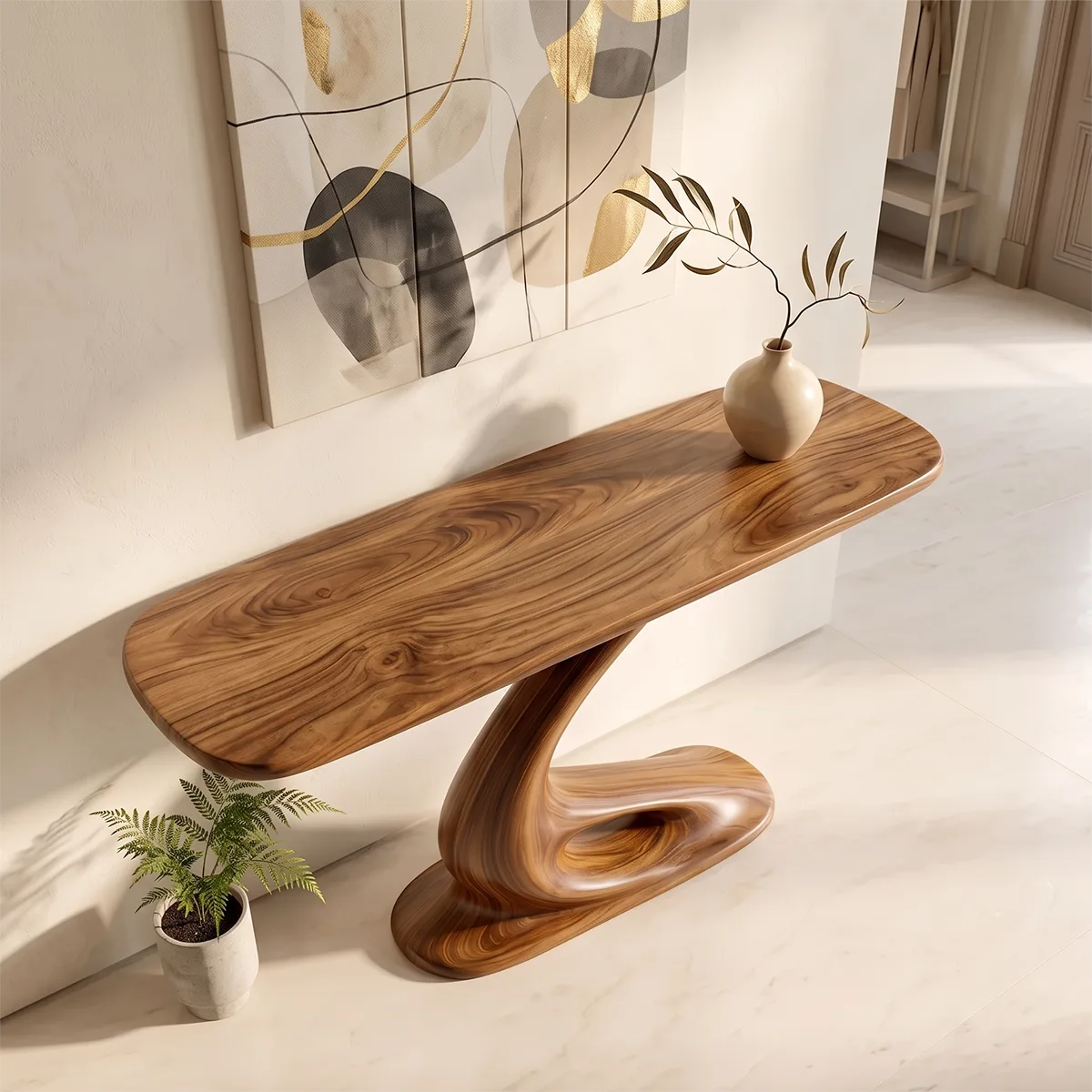 Organic Sculptural Console Table | Modern Console Table with Twisted Open Pedestal Base TH003-8583