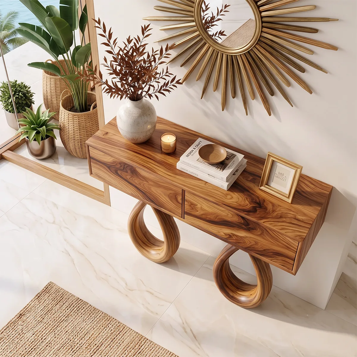Modern Console Table with Drawers | Sculptural Entryway Console Table for Contemporary Homes TH003-6657