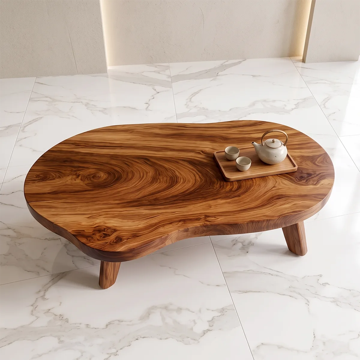 Organic Pebble Coffee Table | Modern Irregular Wood Coffee Table for Minimalist Living Room TH003-6867
