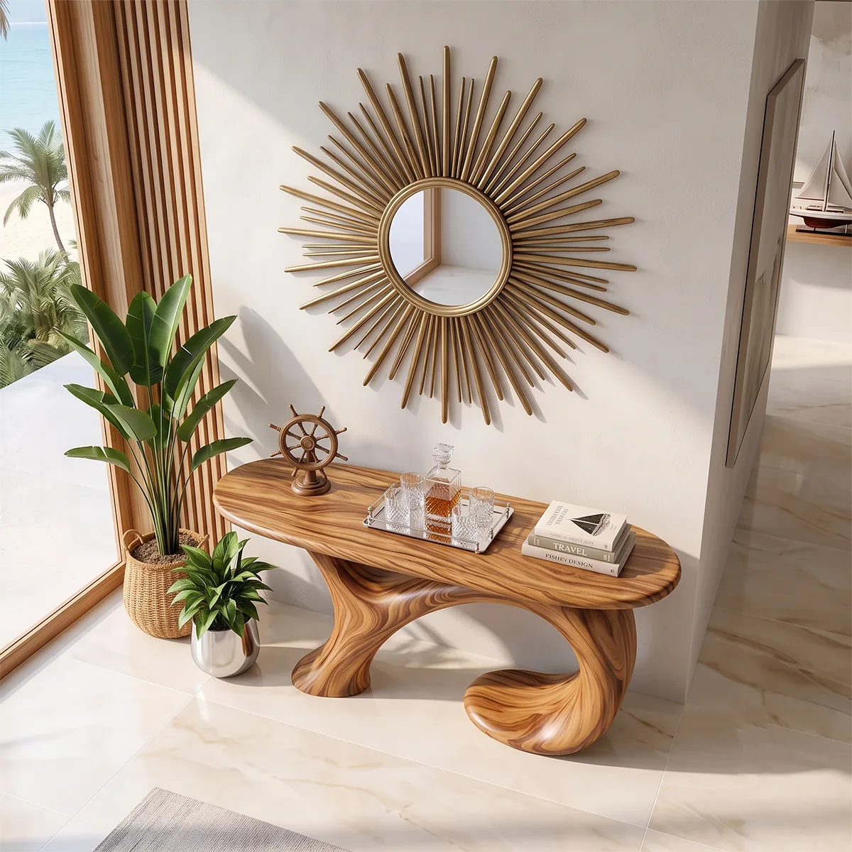 Modern Organic Console Table | Sculptural Curved Entryway Console Table for Contemporary Homes TH003-4837