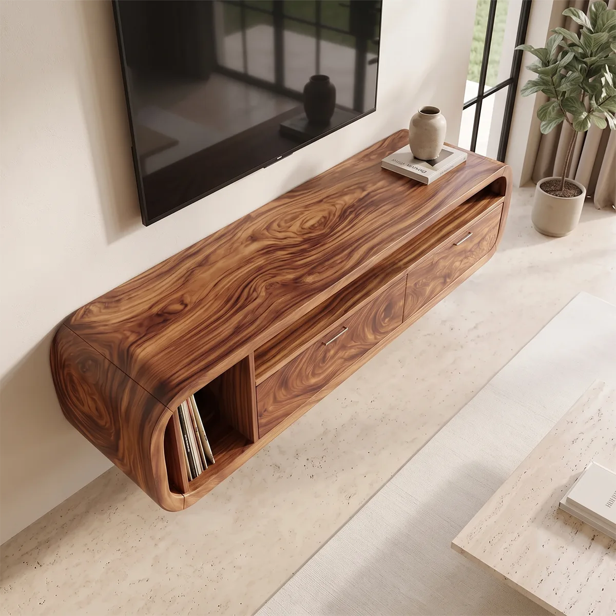 Floating TV Stand with 2 Drawers & Open Storage | Modern Media Console TH003-7DOM5TA