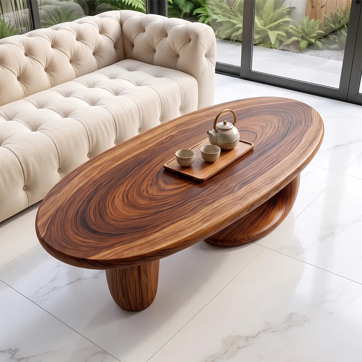 Organic Oval Coffee Table | Sculptural Wave Base Coffee Table for Modern Minimalist Living Room TH003-5893