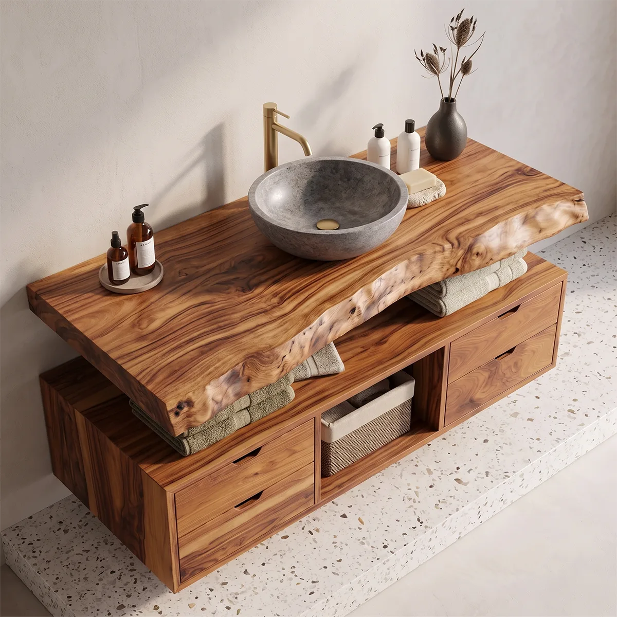 Live Edge Bathroom Vanity | Modern Floating Vanity with Storage Drawers TH003-2PAL7VO