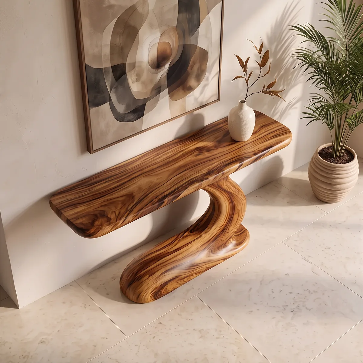 Sculptural Wave Console Table | Organic Modern Entryway Table with Curved Abstract Base TH003-3147