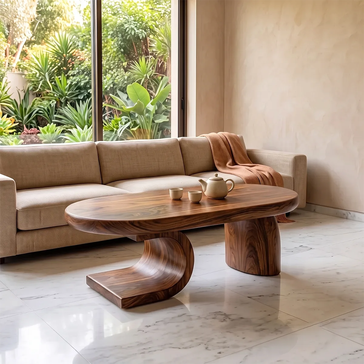 Modern Sculptural Coffee Table | Oval Center Table with Curved Pedestal Base TH003-2377