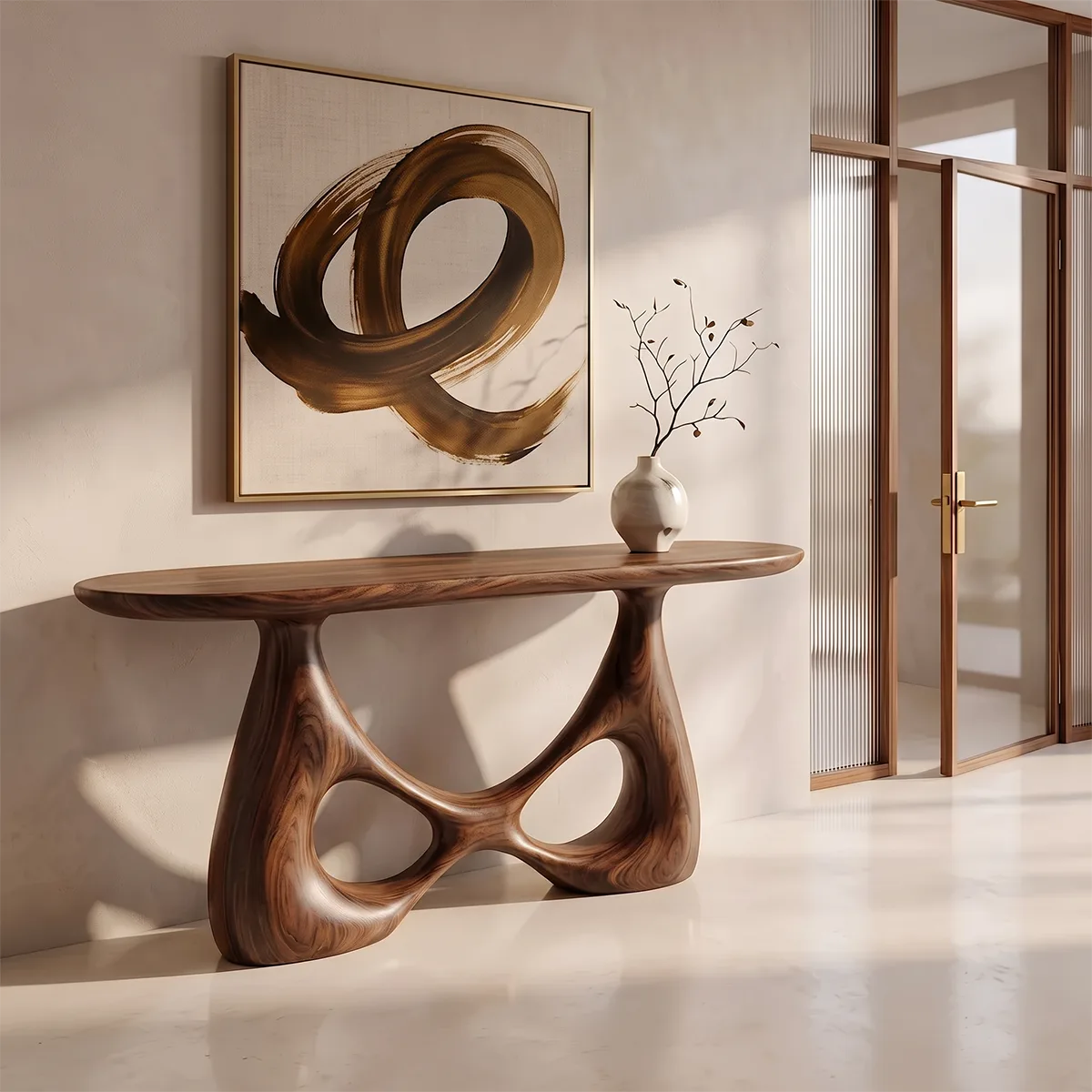 Organic Sculptural Console Table | Modern Entryway Table with Abstract Openwork Base TH003-6604