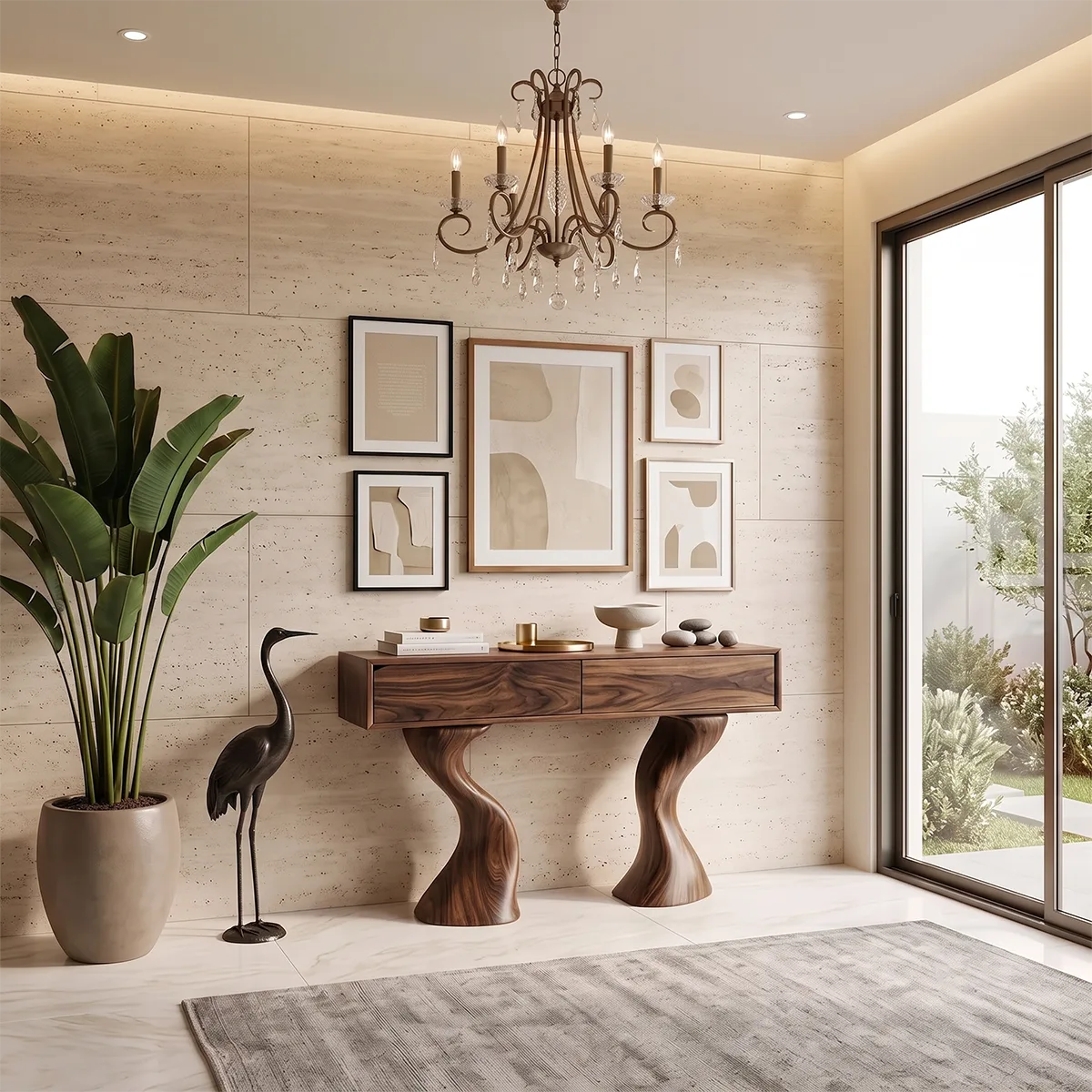 Modern Sculptural Console Table with Drawers | Organic Entryway Storage Console Table TH003-4892