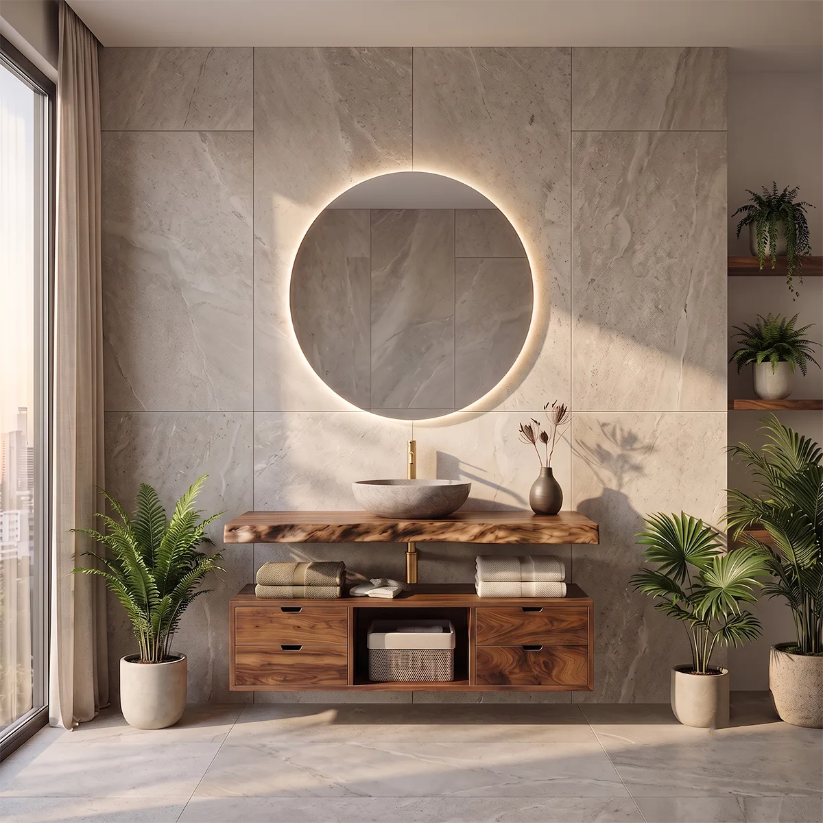 Live Edge Bathroom Vanity | Modern Floating Vanity with Storage Drawers TH003-2PAL7VO