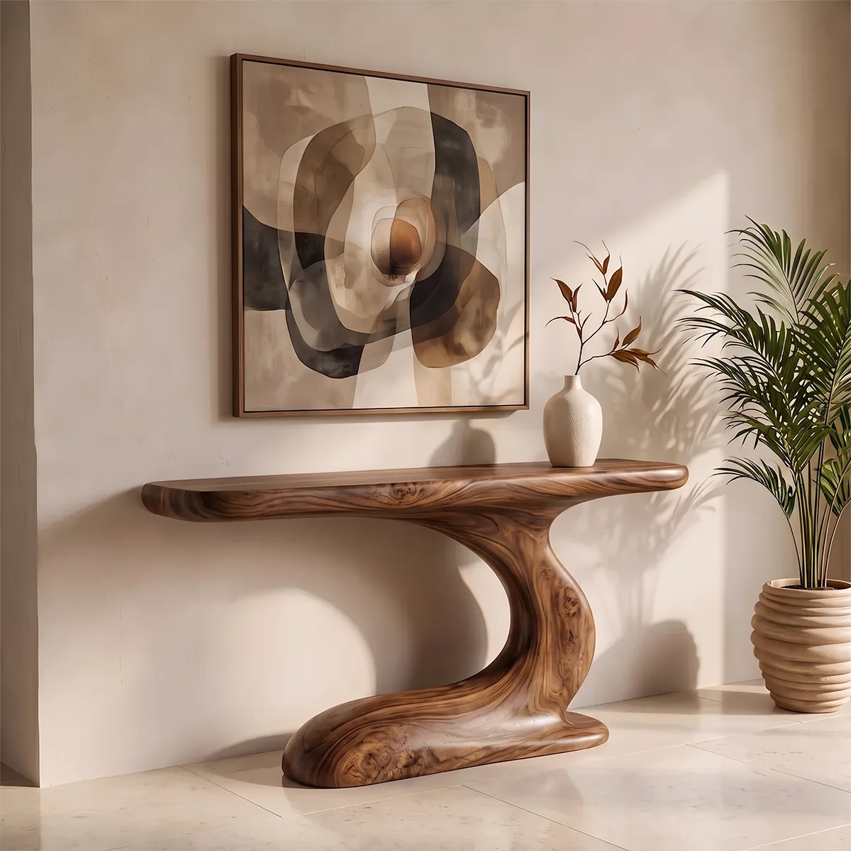 Sculptural Wave Console Table | Organic Modern Entryway Table with Curved Abstract Base TH003-3147