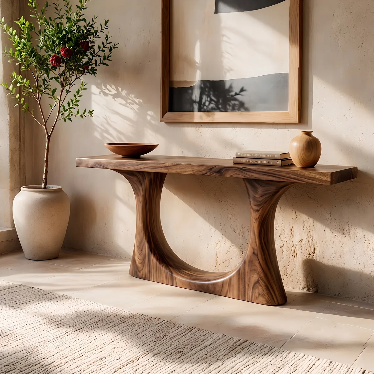 Modern Wooden Console Table with Sculptural U-Base for Entryway & Hallway TT006-2415