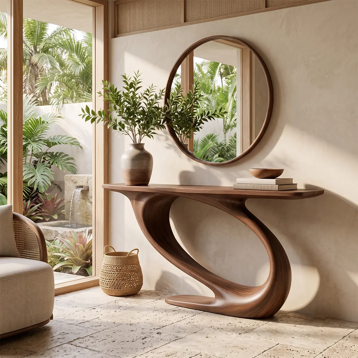 Organic Sculptural Console Table with Curved Pedestal Base for Modern Entryway TT006-2591