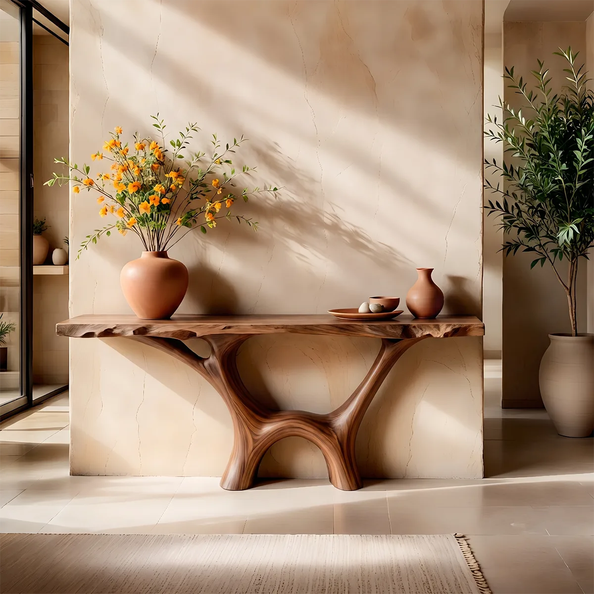 Organic Modern Console Table with Sculptural Double Arch Base for Entryway & Living Room TT006-3103