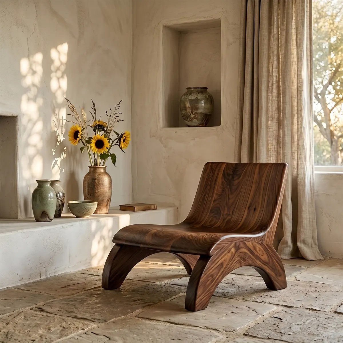 Sculptural Curved Lounge Chair with Arched Legs | Organic Modern Accent Chair