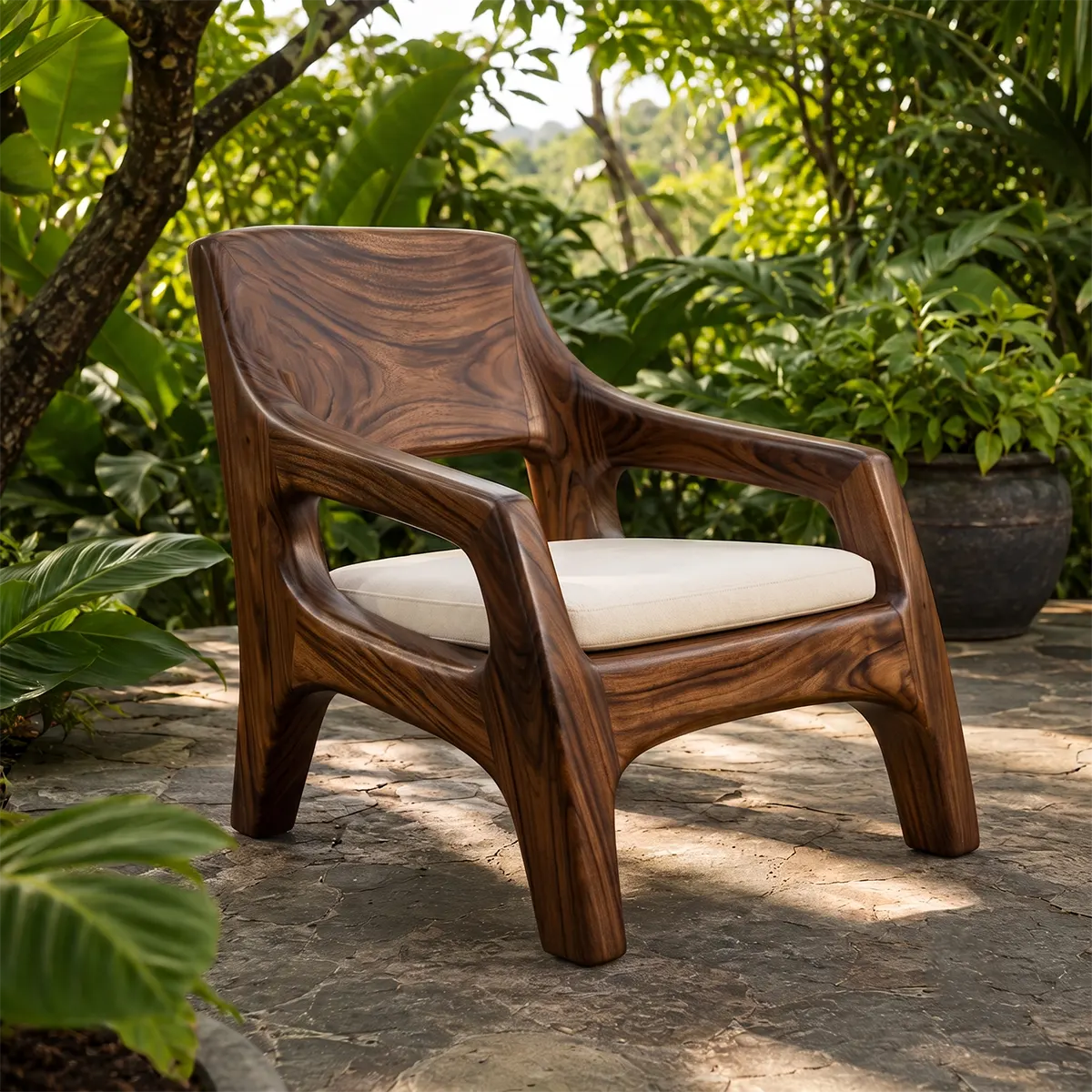 Sculptural Curved Lounge Chair | Modern Organic Accent Chair with Open Arms